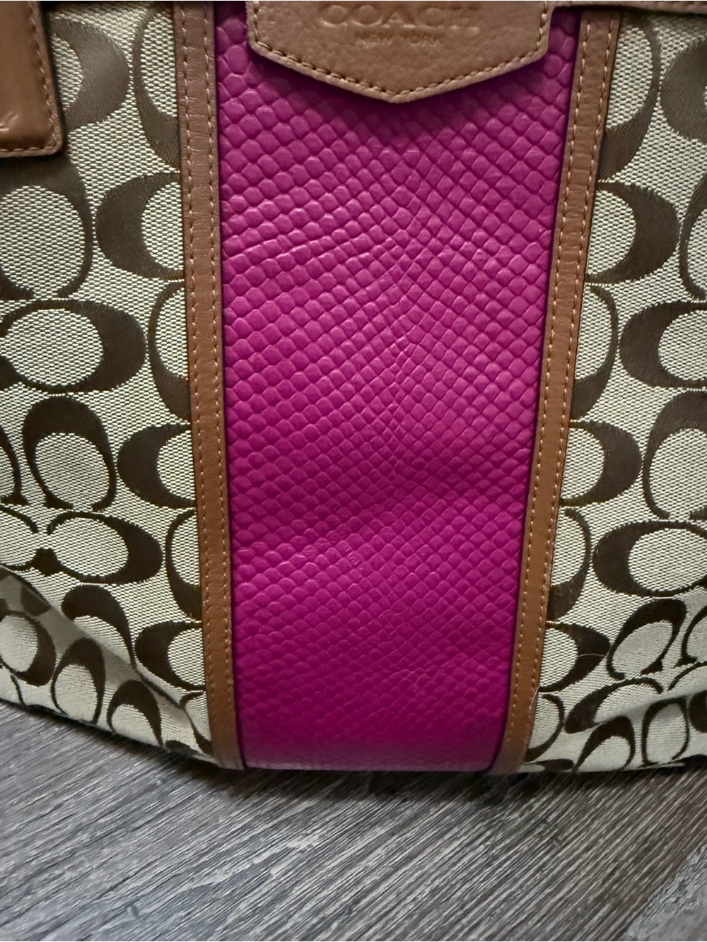 Coach Beige & Brown Signature Tote with Pink Center Panel - Picture 12 of 16